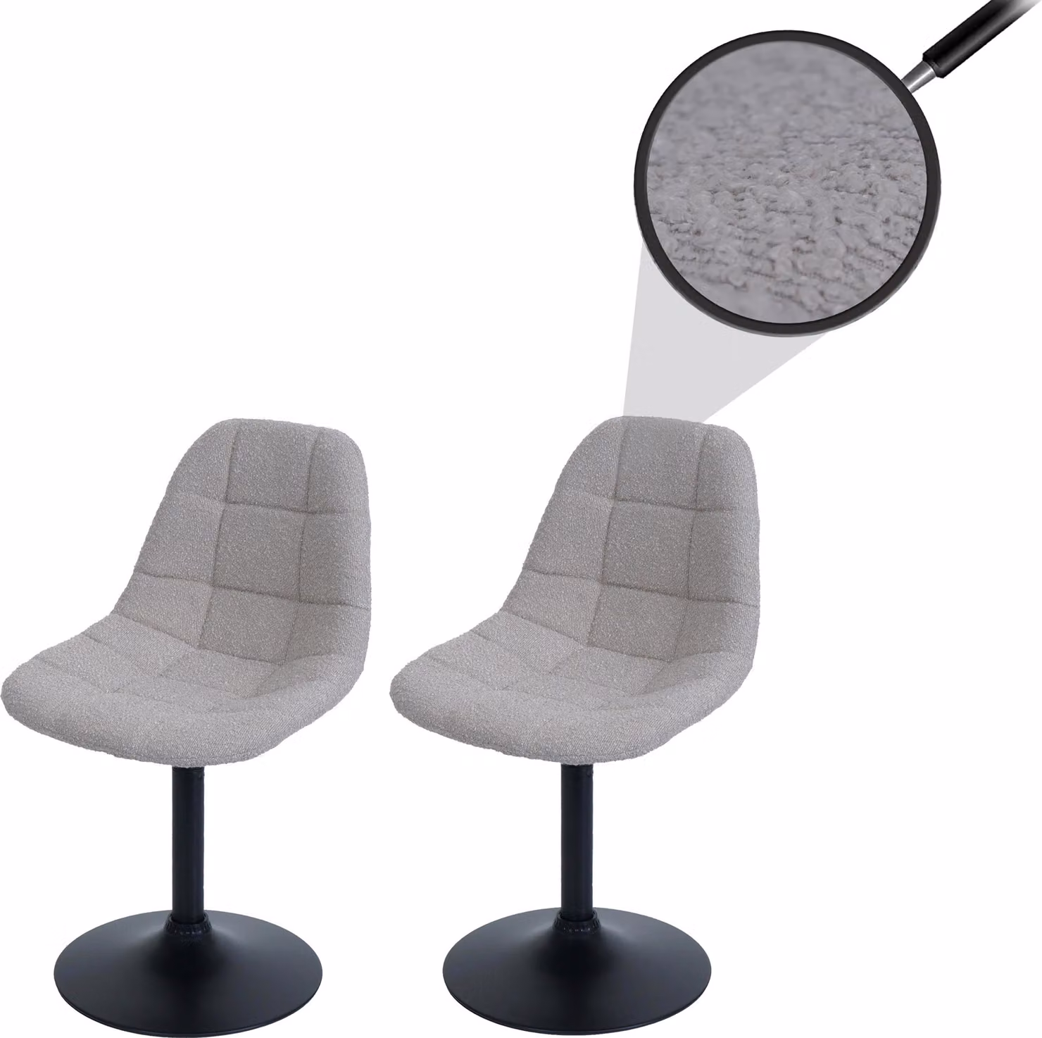 Set da 2 sedie da sala da pranzo MCW-A60, sedia da cucina, sedia girevole, acciaio MVG, tessuto bouclé (450 g/m²) ~ taupe