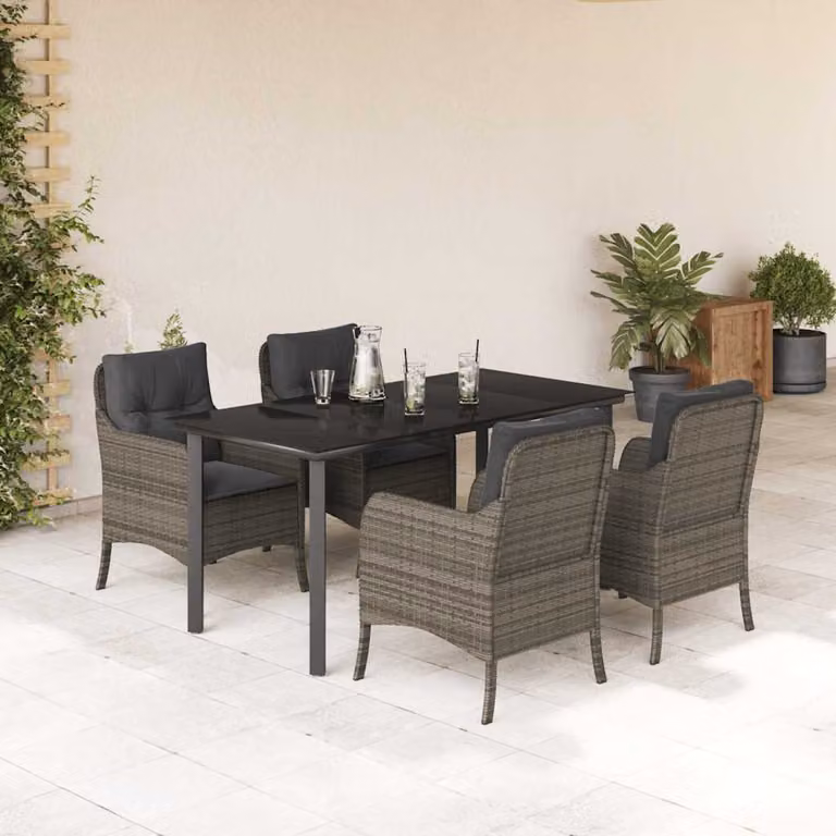 vidaXL Set da Pranzo da Giardino 5 pz in Polyrattan con Cuscini Grigio e Nero
