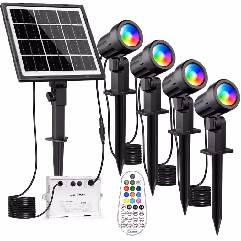 Faretto solare da giardino RGB - 4 pezzi - IP66 impermeabile - Con telecomando