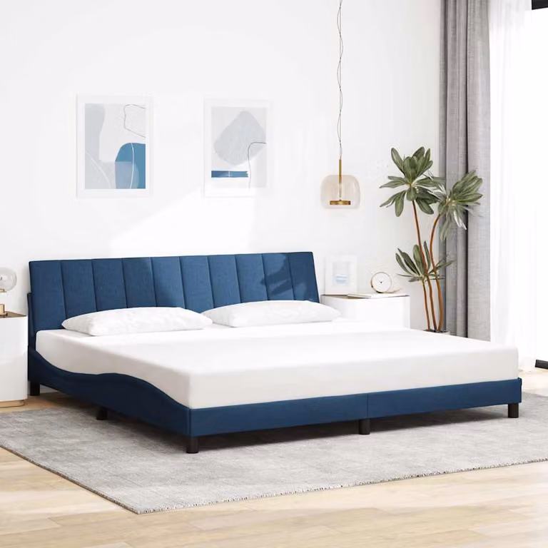 vidaXL Giroletto Hanko Blu in Tessuto con Illuminazione Sotto il Letto e Porta USB L 200 x P 200 cm