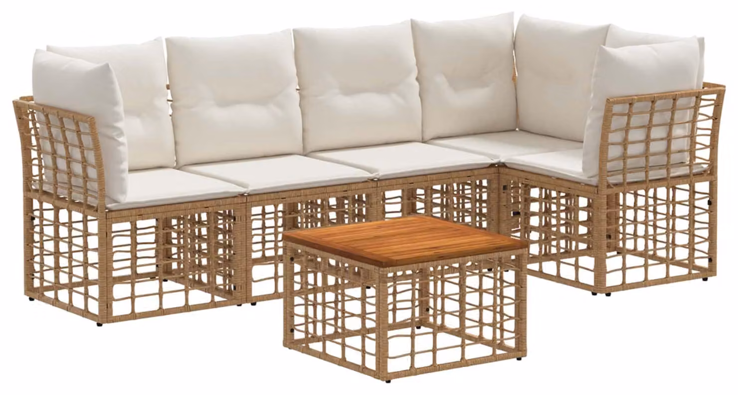 Set di divani da esterno 6 pcs Naturale e Bianco Crema