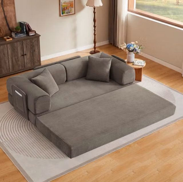 Divano letto pieghevole taupe in schiuma con 2 cuscini inclusi