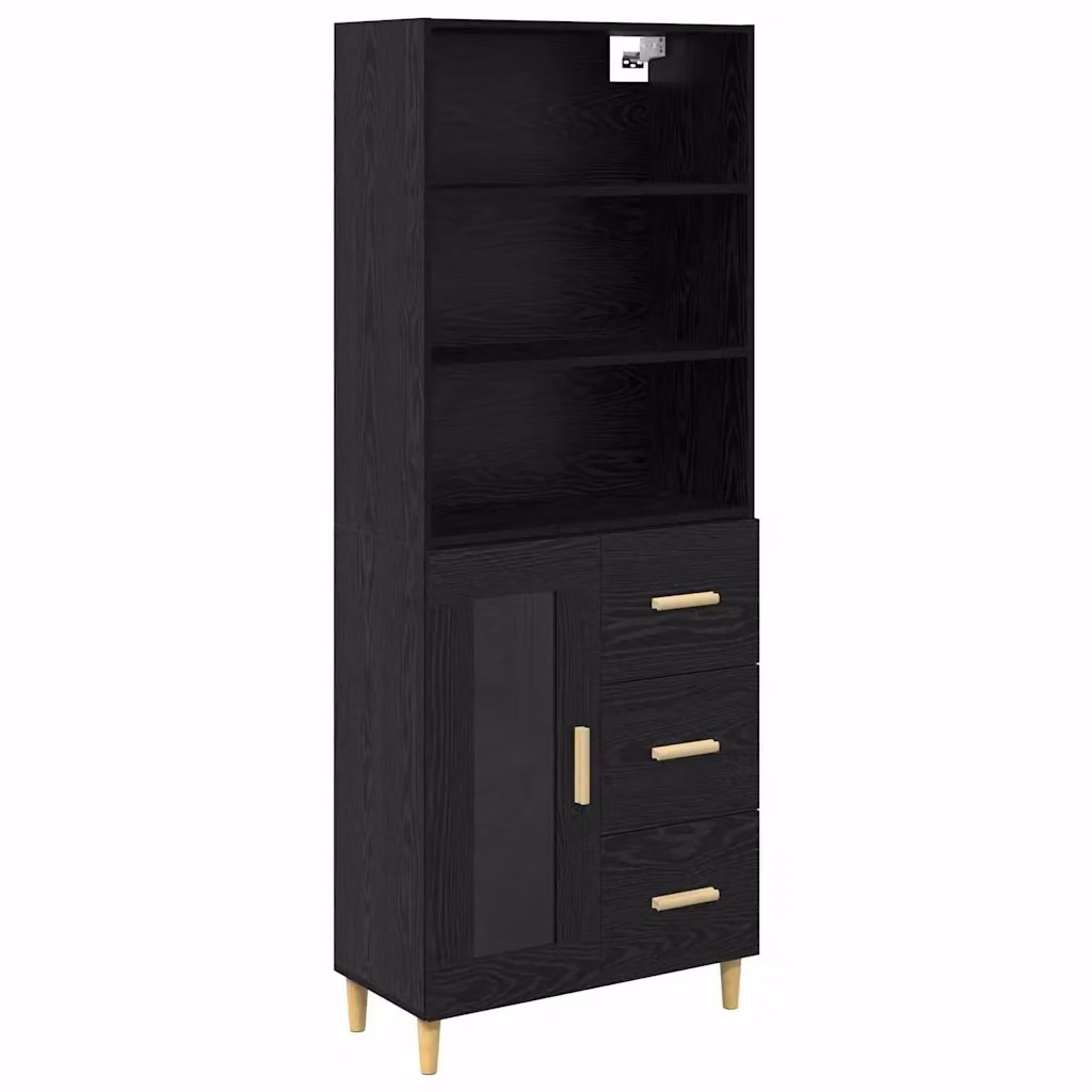 Credenza moderna vidaXL in legno MDF nero opaco L: 69,5 cm, P: 32,5 cm, H: 180 cm – 2