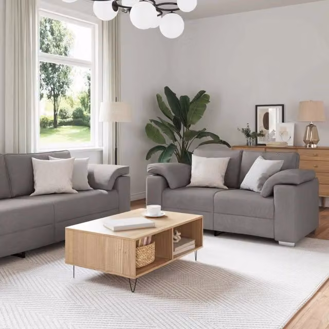 Divano 2 posti Talpa vidaXL in tessuto beige e grigio con cuscini inclusi per soggiorno – 1