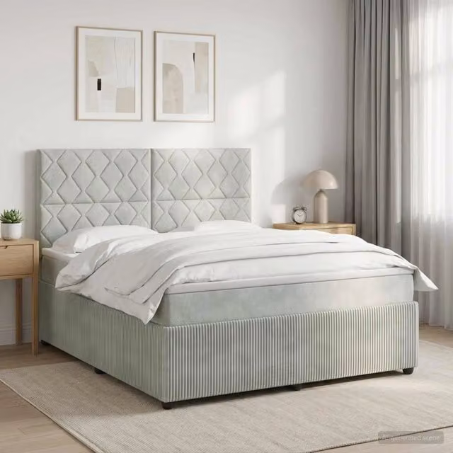 Letto box spring con materasso ibrido vidaXL in tessuto grigio chiaro e bianco L/P: 140 x 190 cm