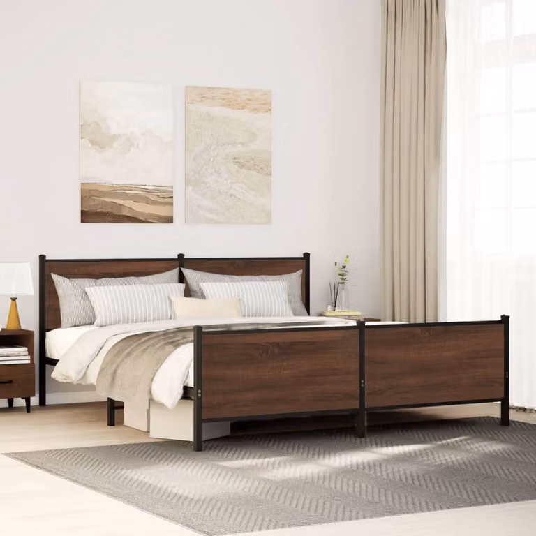 vidaXL Giroletto in Metallo Marrone Rovere senza Materasso L: 198 cm, P: 207 cm, H: 91,5 cm
