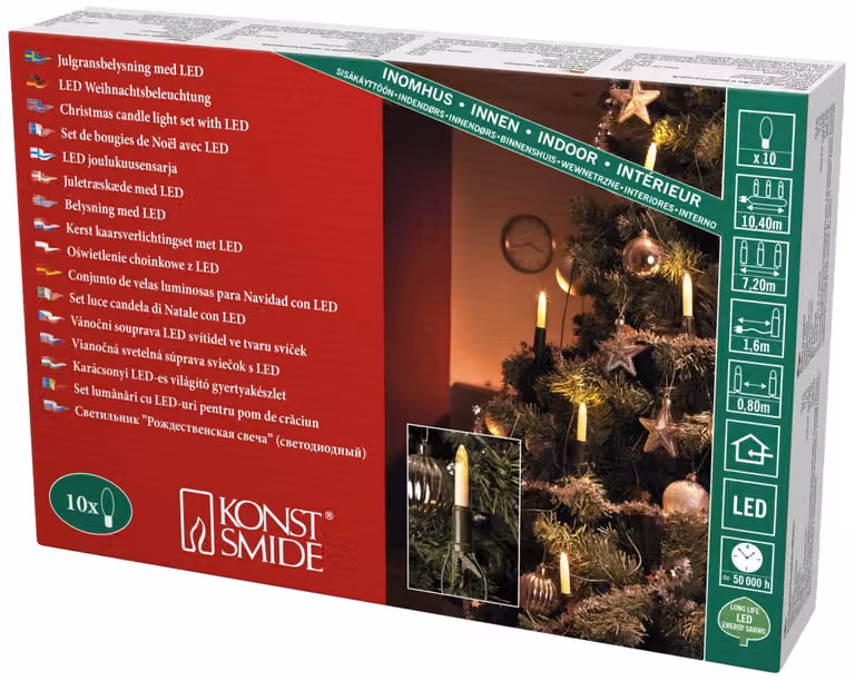 Catena luminosa a forma di albero, con 10 lampadine a luce calda, grado di protezione IP20, alimentazione 230 V, cavo verde