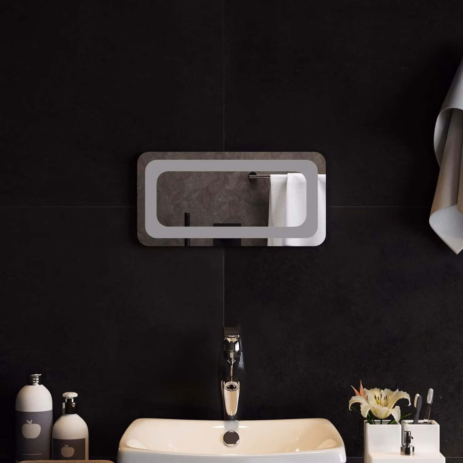 Specchio da bagno moderno vidaXL con luce LED in vetro temperato, L 40 cm x H 20 cm