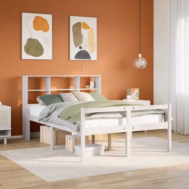 Letto Libreria senza Materasso Bianco 160x200 cm Legno di Pino 3322021