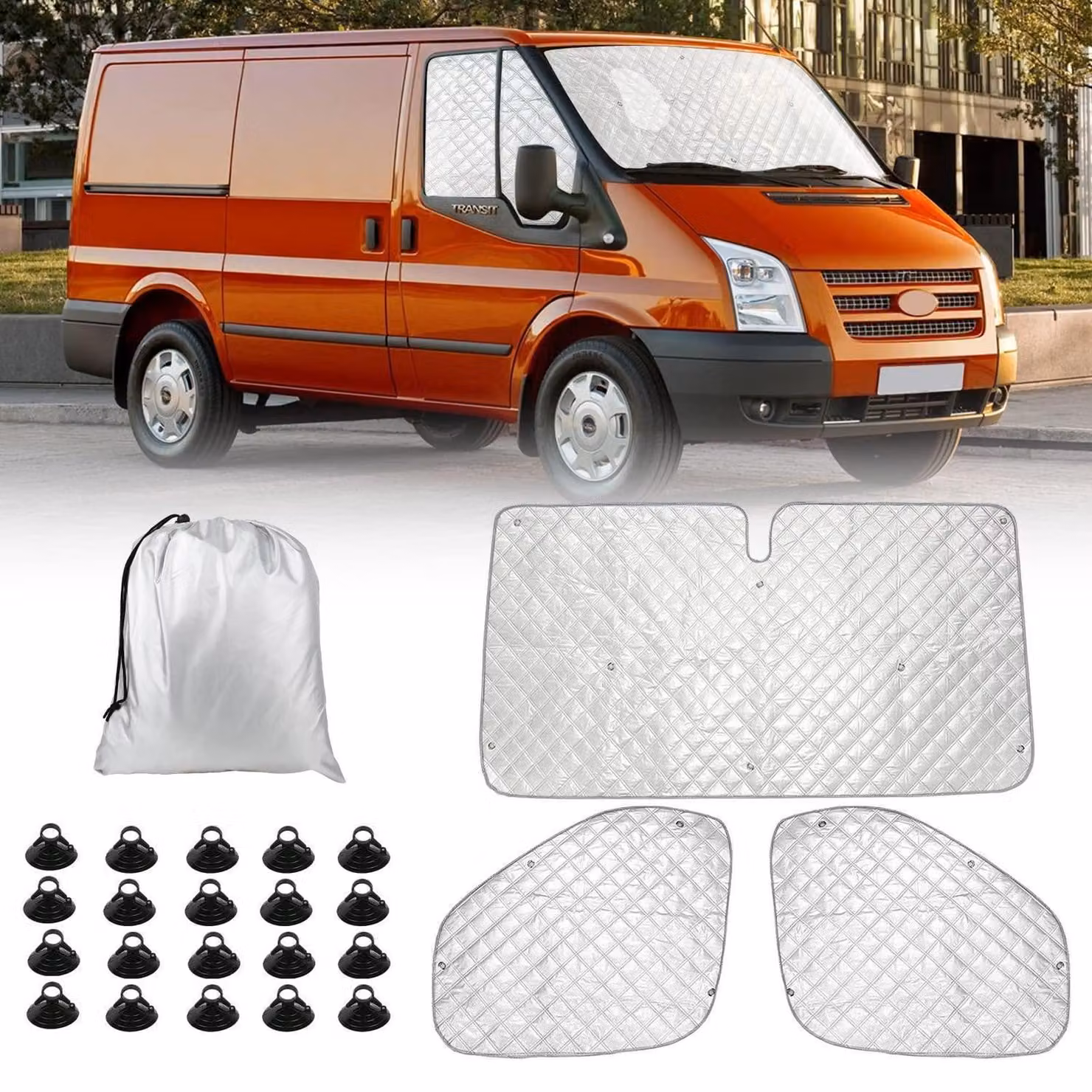 Tappetini termici per cabina passeggeri, kit da 3 pezzi, per furgone Ford Transit MK7, con protezione UV e impermeabile, per oscurare, garantire privacy, controllare la temperatura, ideali per camper