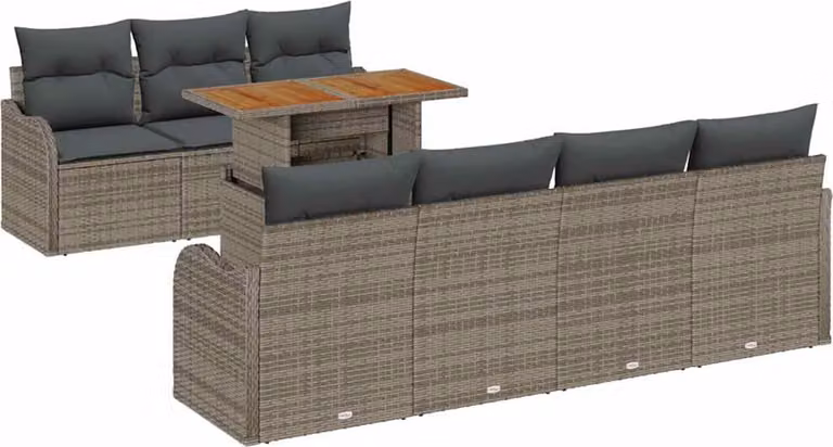 Set Divano da Giardino 8 pcs Grigio Poly Rattan