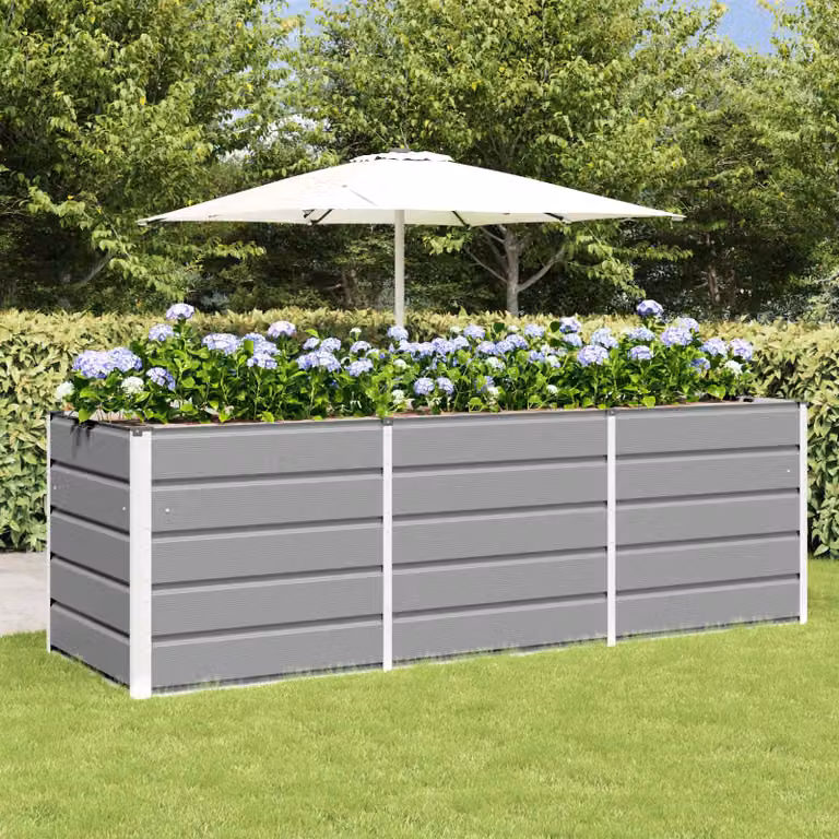 Fioriera vidaXL in acciaio e plastica, colore grigio, L: 240 cm, P: 80 cm, H: 75 cm