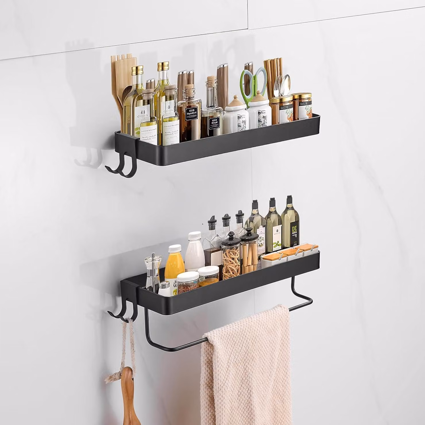 Scaffale da bagno da parete 35 cm senza foratura con portasciugamani