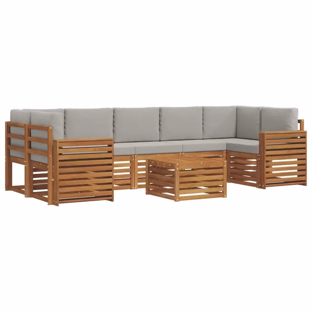 Set di divani da esterno 8 pezzi vidaXL in legno di acacia con cuscini grigi e tavolino da giardino a forma di L – 2