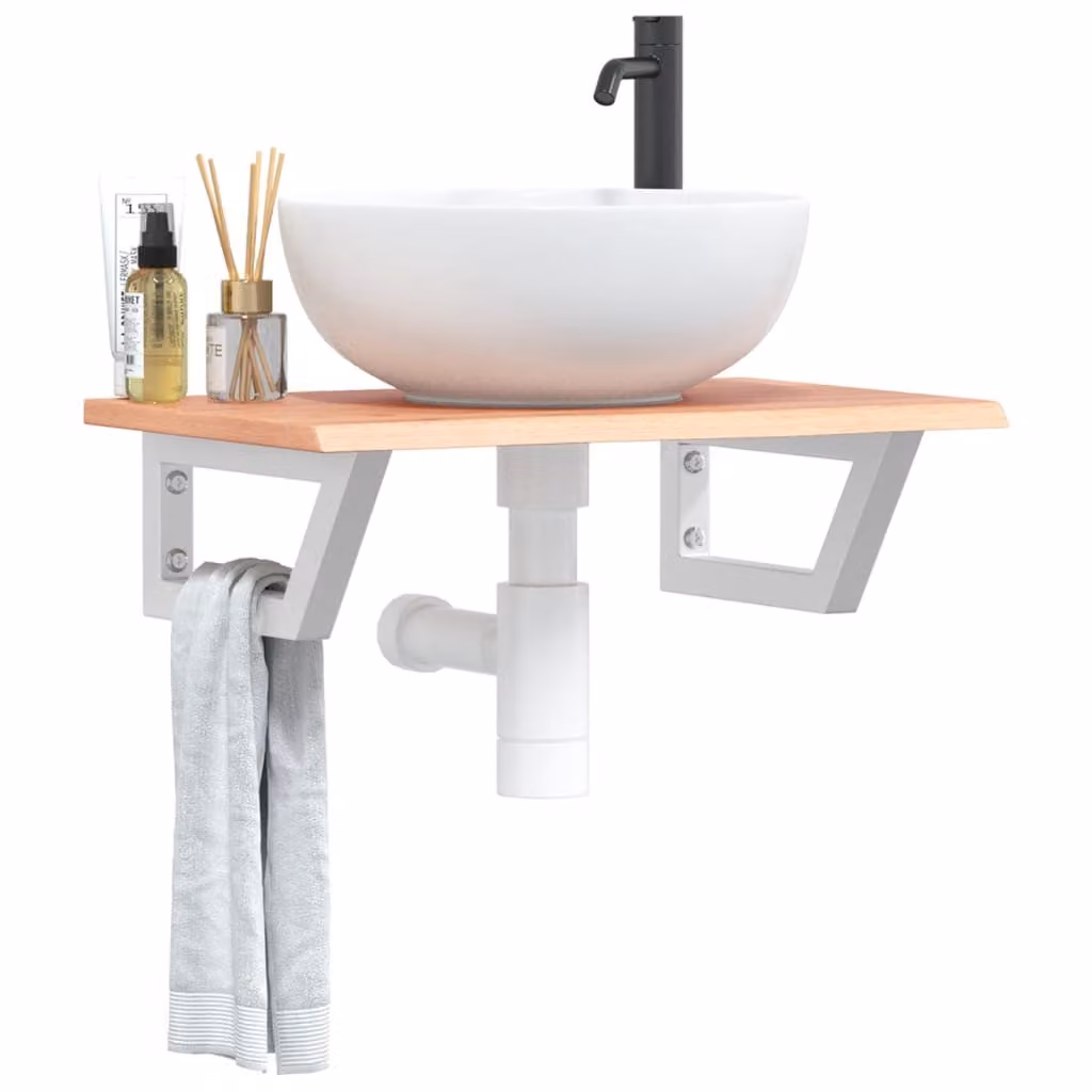 vidaXL Ripiano da parete per lavabo moderno in legno di rovere e metallo, marrone e bianco