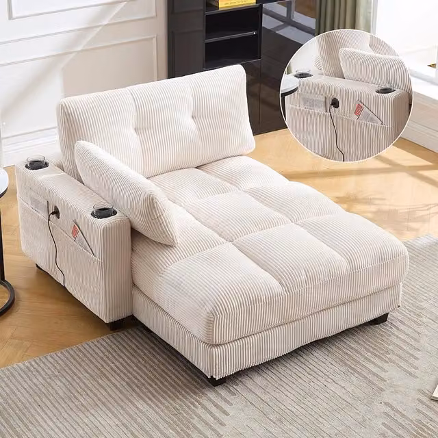 Poltrona Palm - Xylo - Cuscini rigati, portaoggetti, reclinabile, beige