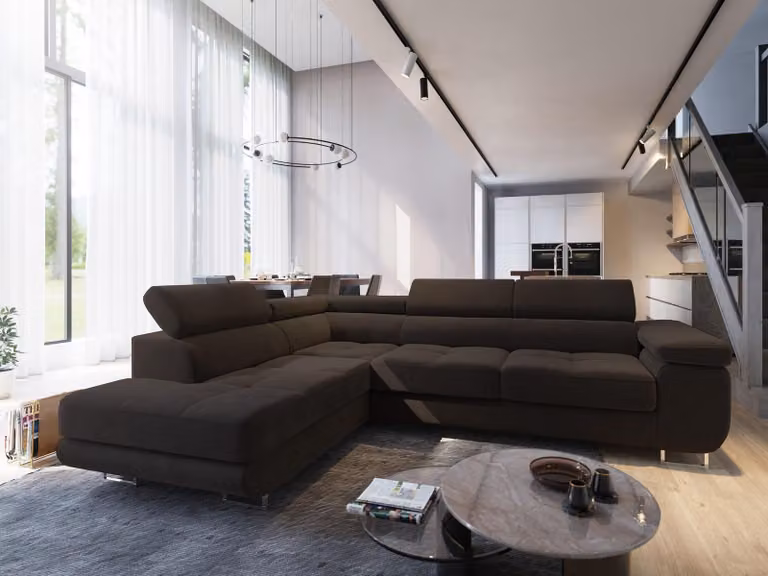 Divano angolare Masseno SELVA L-S con funzione letto a L, divano con box letto, divano da soggiorno, divano, divano letto, set di divani - marrone, MONOLITH 29