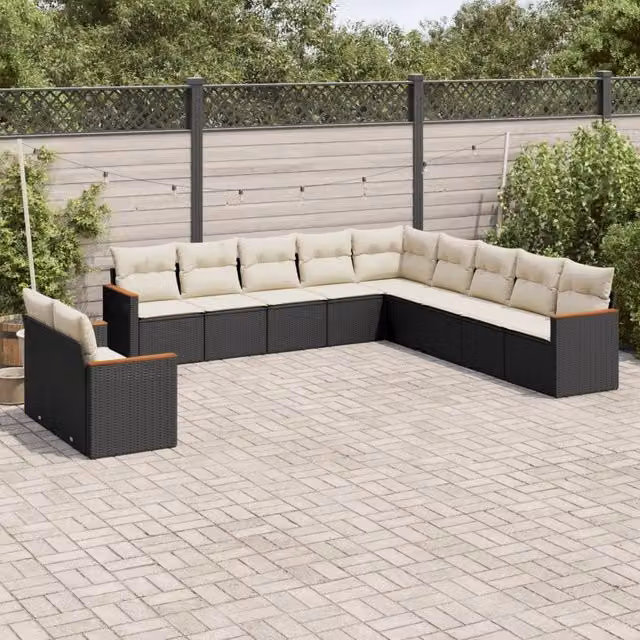 Set di Divani da Giardino a L vidaXL in Polyrattan Nero con Cuscini Imbottiti e Rivestimenti Rimovibili – 1