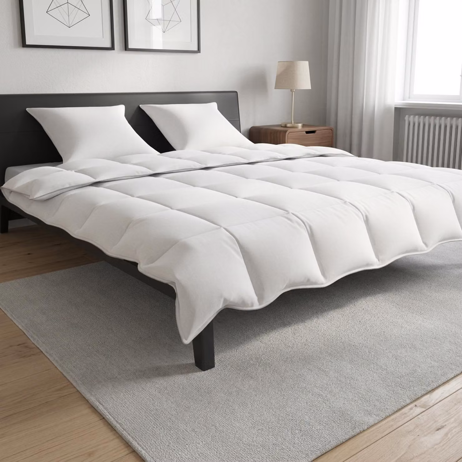 Set di 3 piumoni e cuscini vidaXL in fibra di bambù bianchi per adulti, traspiranti e regolatori del clima