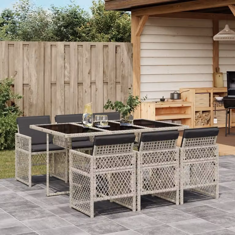 Maison Exclusive - Set da Pranzo da Giardino 7 pz Cuscini Polyrattan Grigio Chiaro