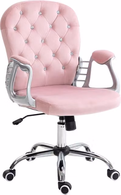 Sedia da ufficio Minimal in velluto rosa con braccioli e ruote L: 59,5 cm, P: 60,5 cm, H: 93-103 cm