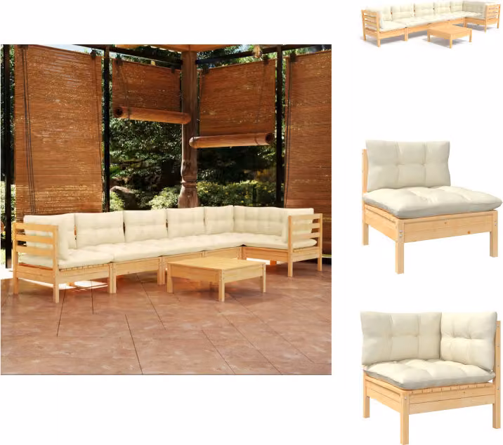 vidaXL set da salotto da giardino 7 pezzi con cuscini crema in legno di pino - Set di mobili da giardino