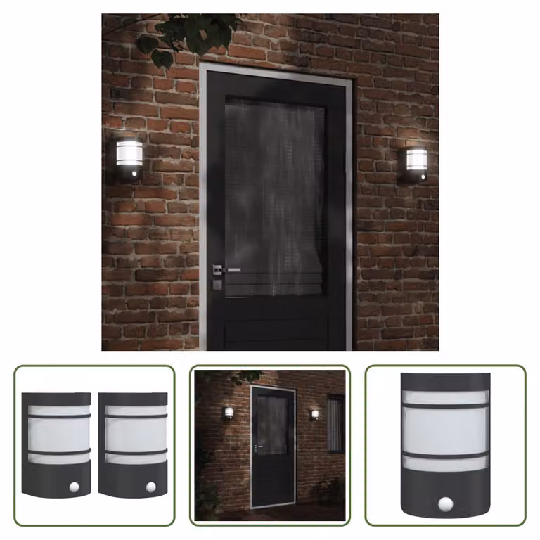 The Living Store Applique da esterno con rilevatore di movimento 2 pz. nero acciaio inox