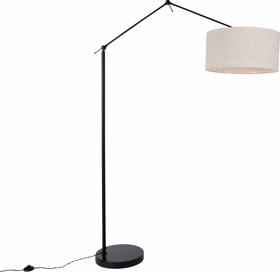 Lampada da terra nera con paralume grigio chiaro, 50 cm, regolabile, EdiTor