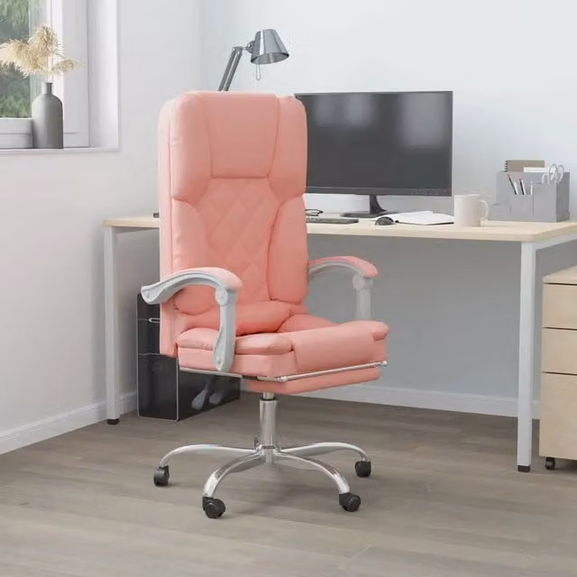 Poltrona da ufficio executive vidaXL rosa in similpelle con poggiatesta e rotelle, L: 63 cm, P: 56 cm, H: 120 cm – 1