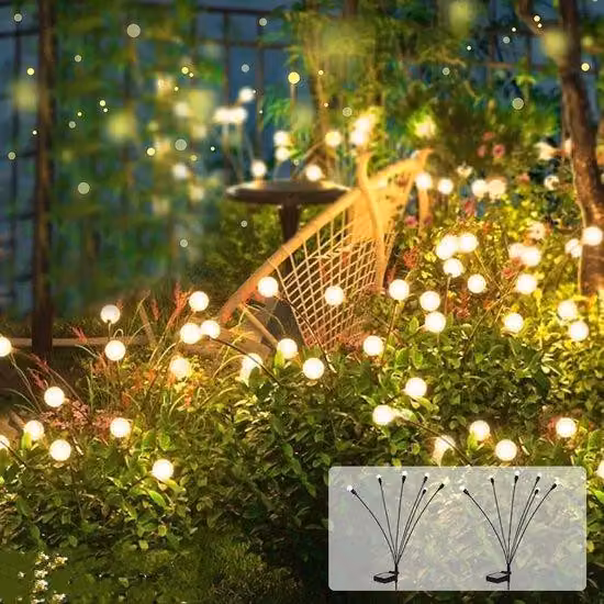 Illuminazione solare per giardino - Atmosfera serale - Confezione da 6 pezzi x 2 - Lanterne a forma di lucciole - Alimentazione a energia solare - Resistente alle intemperie - Adattabile a prese di corrente