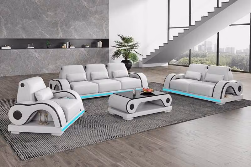 Couchgarnitur Sofagarnitur Luxus Komplette Weiß Ledersofa Couch Modern Sofa