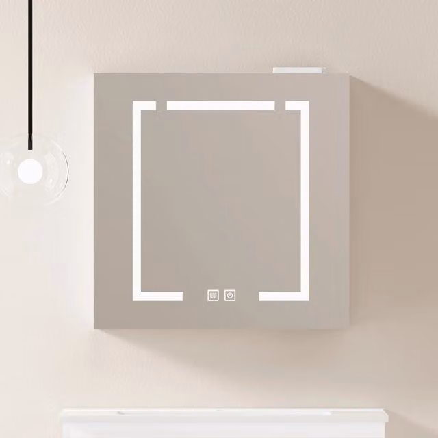 Armadietto a specchio con LED OKWISH da parete per bagno e soggiorno, bianco, L: 72 cm, P: 24,5 cm, H: 73 cm