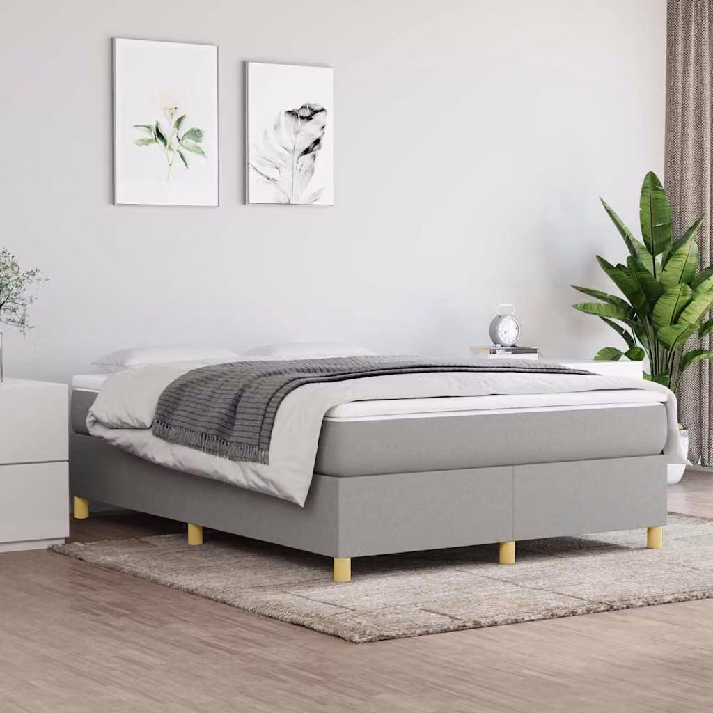 Letto Ibrido vidaXL con Giroletto a Molle e Materasso in Tessuto Grigio e Bianco L: 140 cm, P: 190 cm