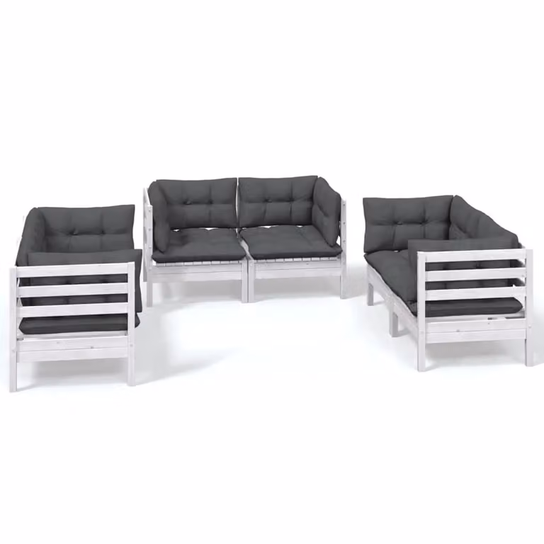 Set Salotto da Giardino 6 pz con Cuscini Legno Massello di Pino