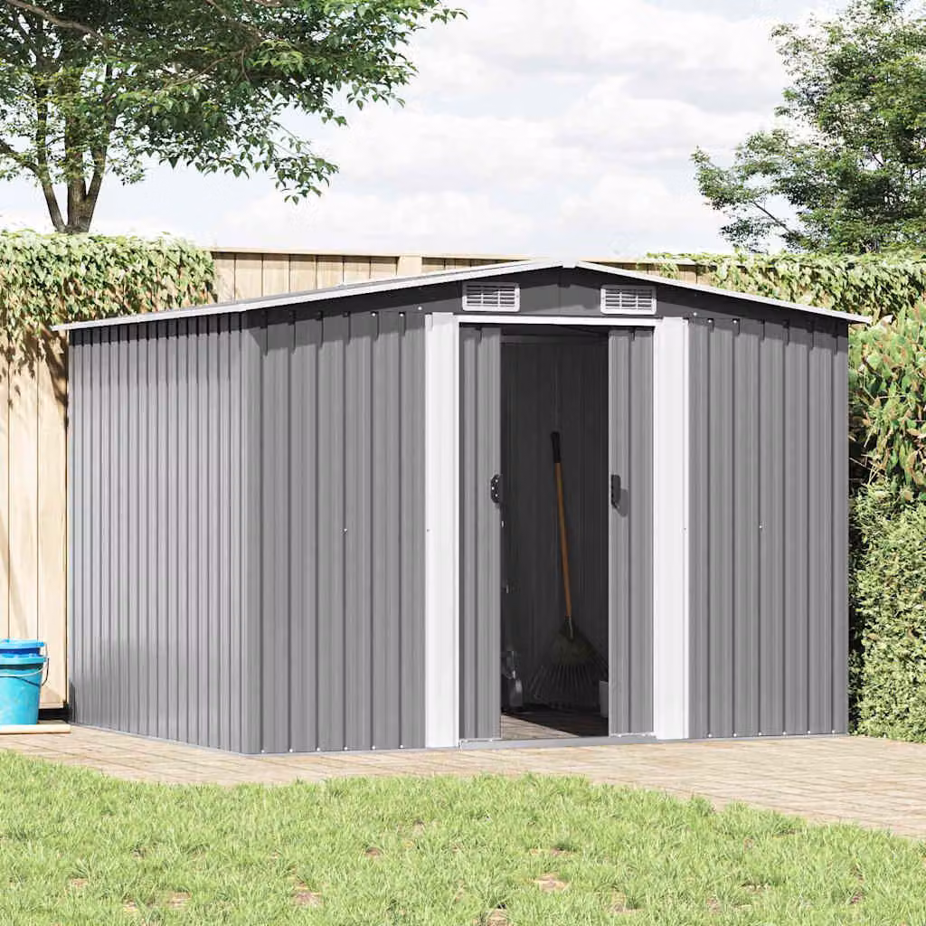 vidaXL Capanno per Attrezzi in Metallo Grigio 257x205x178 cm