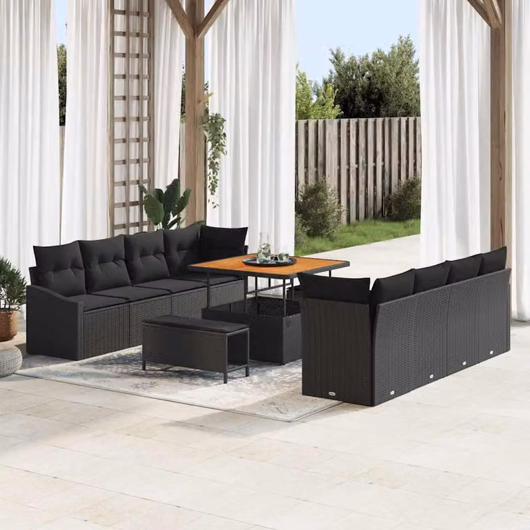 Maison Exclusive - Set da giardino composto da 11 pezzi, divano in rattan sintetico nero