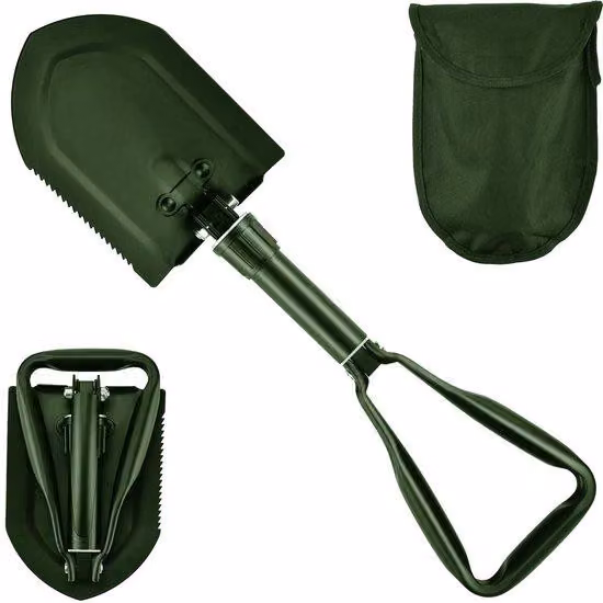 Uniqoos® Pala pieghevole multifunzione Acciaio al carbonio – pala pieghevole (pala/sega/uncino/zappa), lunghezza estesa 58 cm, dimensioni 23,5 x 15,5 cm, peso 1,25 kg