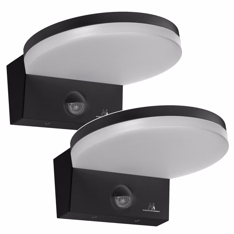 2 lampade LED Maclean con sensore di movimento. Sensore di movimento PIR. Colore: nero. 15 W. Grado di protezione IP65. 1560 lm. Temperatura di colore: bianco neutro (4000 K). Modello: MCE344 B
