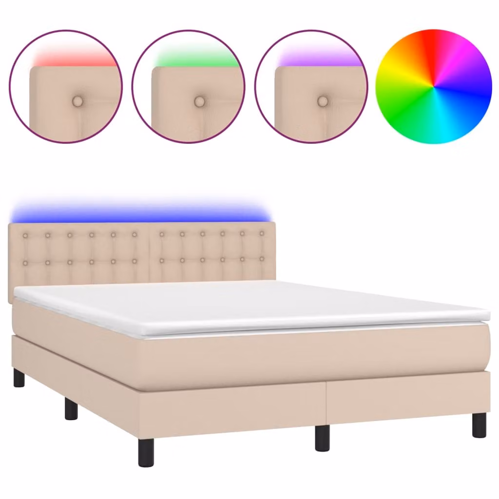 Giroletto Molle Materasso e LED Cappuccino 140x190cm Pelle finta