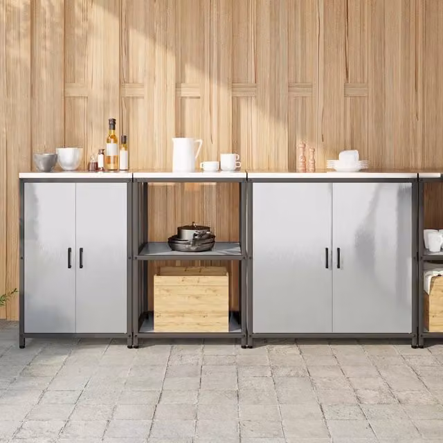 Mobile da cucina stile industriale vidaXL in metallo argento con ante a battente e ripiani interni L 92 cm, P 50 cm, H 210 cm – 1