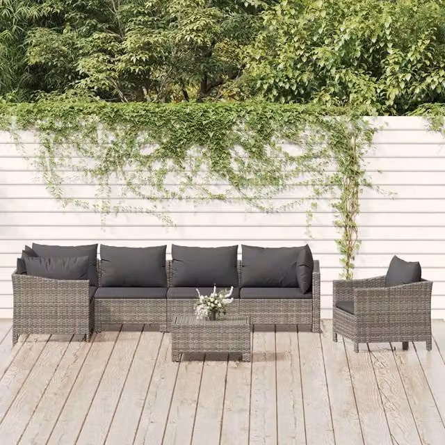 Set Divani da Giardino 7 pz con Cuscini in Polyrattan Grigio 3187283