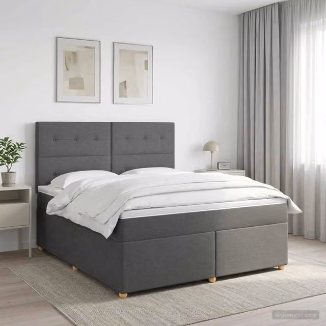 Letto box spring con materasso ibrido vidaXL Grigio Scuro L/P/H: 140 x 200 x 144 cm