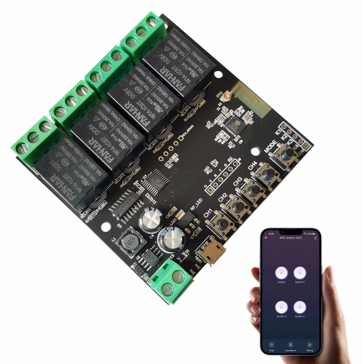 Modulo relè Wi-Fi intelligente a 4 canali per il controllo remoto