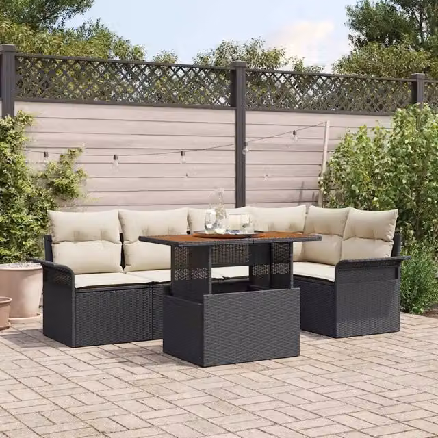 Set Divano da Giardino 6 pz Nero Poly Rattan 3358070