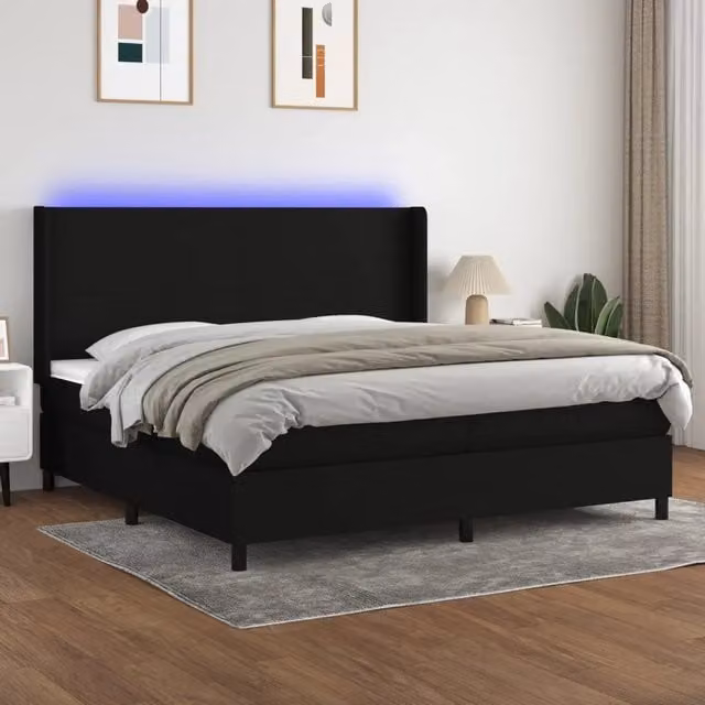 Letto a molle moderno vidaXL in tessuto nero con illuminazione LED sottostante e porta USB, L/P: 200 x 200 cm – 1