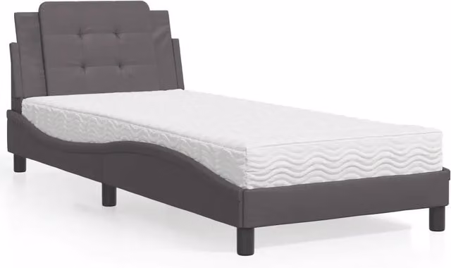 Letto con Materasso Zadar vidaXL in Similpelle Grigio e Bianco, Dimensioni: 90 x 190 cm