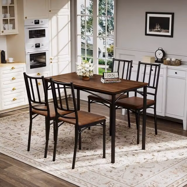 Set tavolo e sedie da pranzo Mivray per 4 persone in stile moderno, colore marrone, L: 110 cm, P: 60 cm, H: 76,5 cm – 1