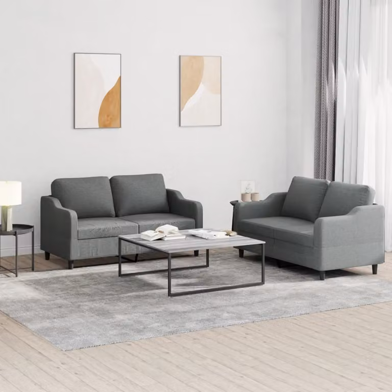 Maison Exclusive - Set divano a 2 posti con cuscini in tessuto grigio scuro