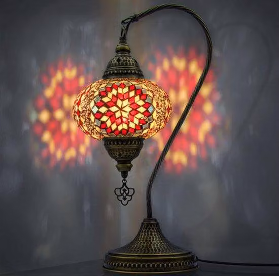 Lampada da tavolo Mozaiek a collo di cigno, lampada da notte artigianale, lampada Tiffany turco-araba per camera da letto e soggiorno, idea regalo