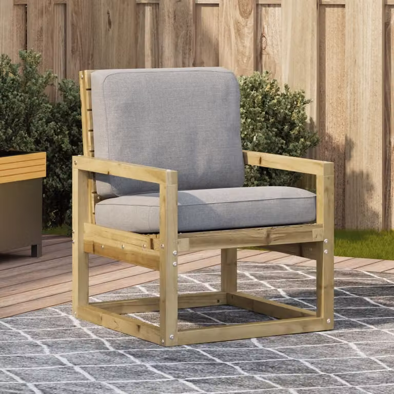 Sedia da giardino vidaXL in legno di pino trattato con cuscini inclusi, L: 57,5 cm, P: 63 cm, H: 76 cm